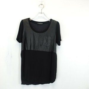 ALESSANDRO MIELE ITALY Women Top MEDIUM Scoop Neck Short Sleeve Stretch Solid